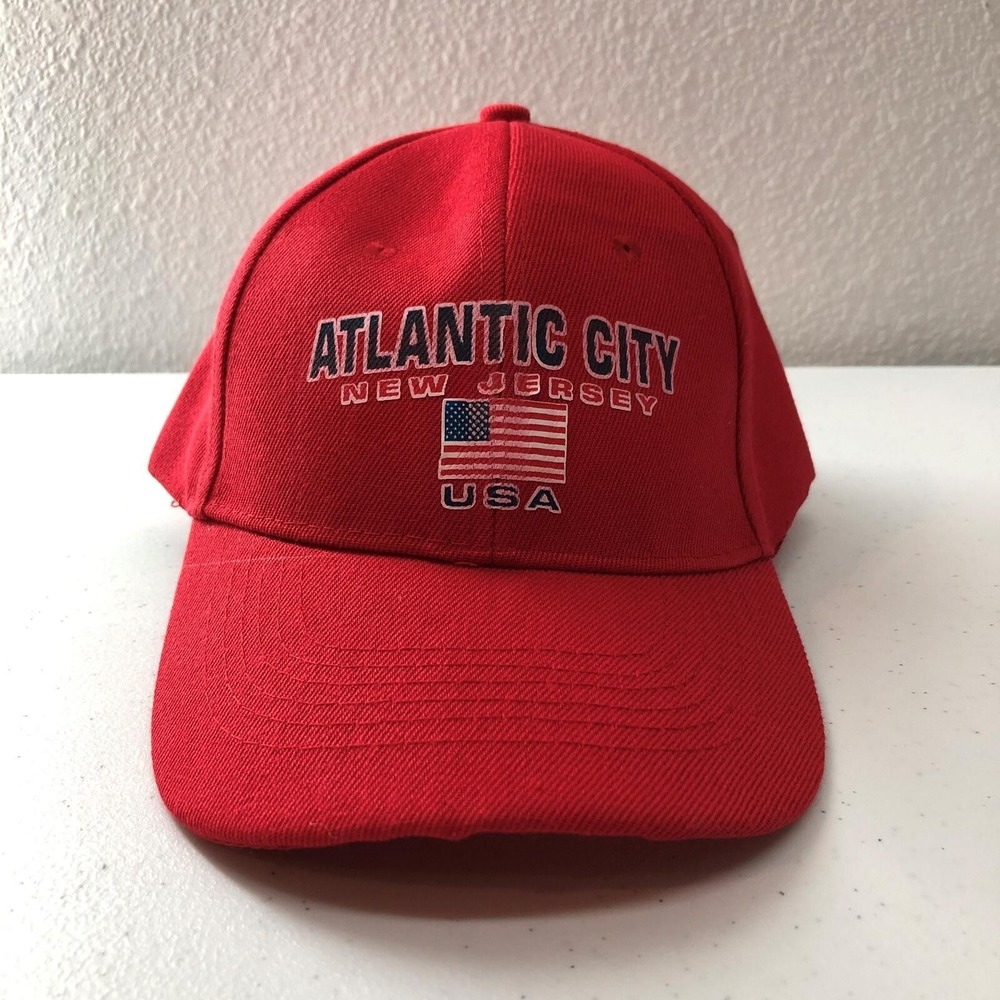 Atlantic City New Jersey Hat Cap Strap Back Mens One Size Red USA Patriotic
